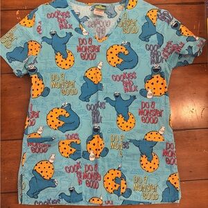 Cookie Monster Scrub top - Blue